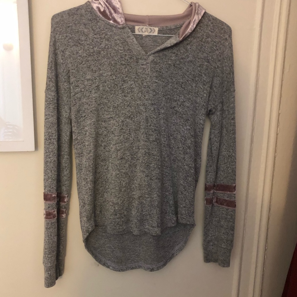 Gray and Pink Velvet Hoodie
